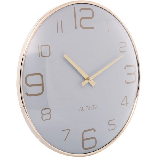Relógio De Parede 30,5cm Por 4,5cm Quartz De Plástico Chronos Cinza Com Dourado
